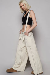 POL Raw Hem Studded Knee Patches Cargo Overalls OutfitFlow